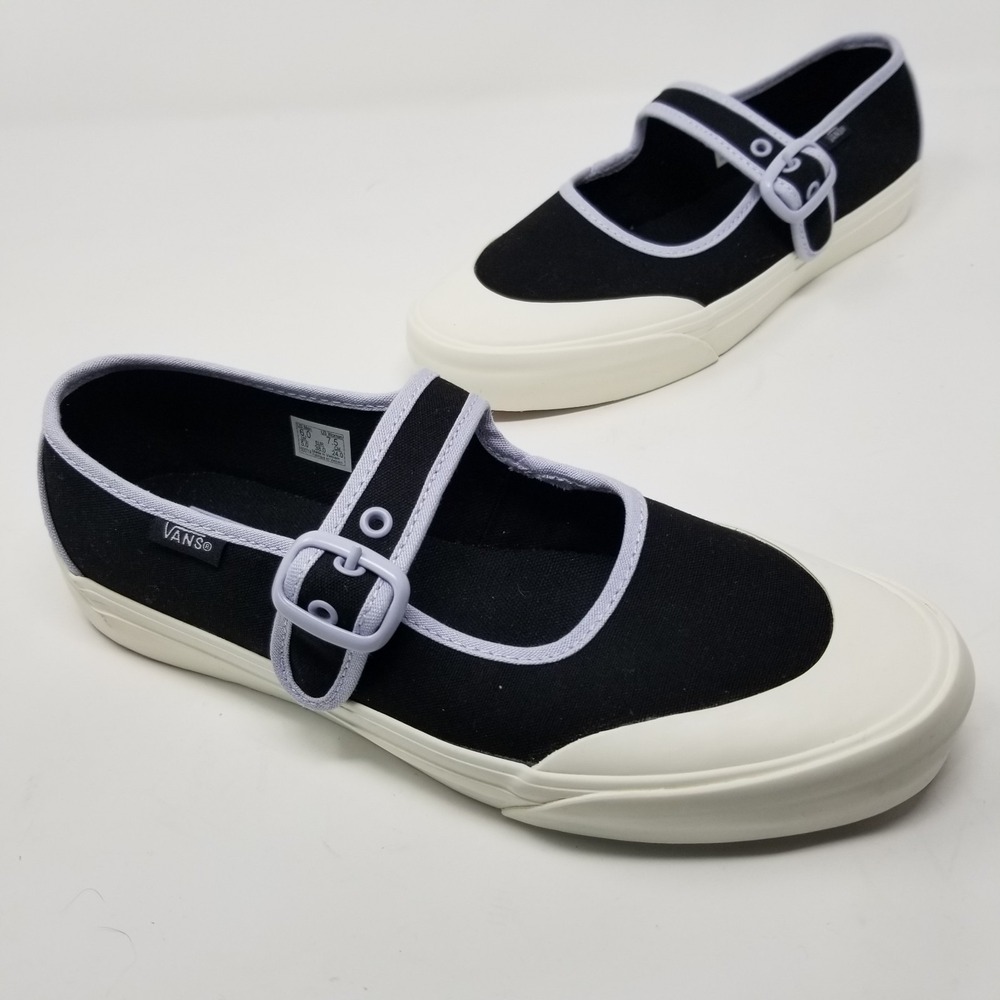 Vans Mary Jane Women 7.5 Men 6 Ballerina Black Canvas Buckle Strap Shoes‎ New